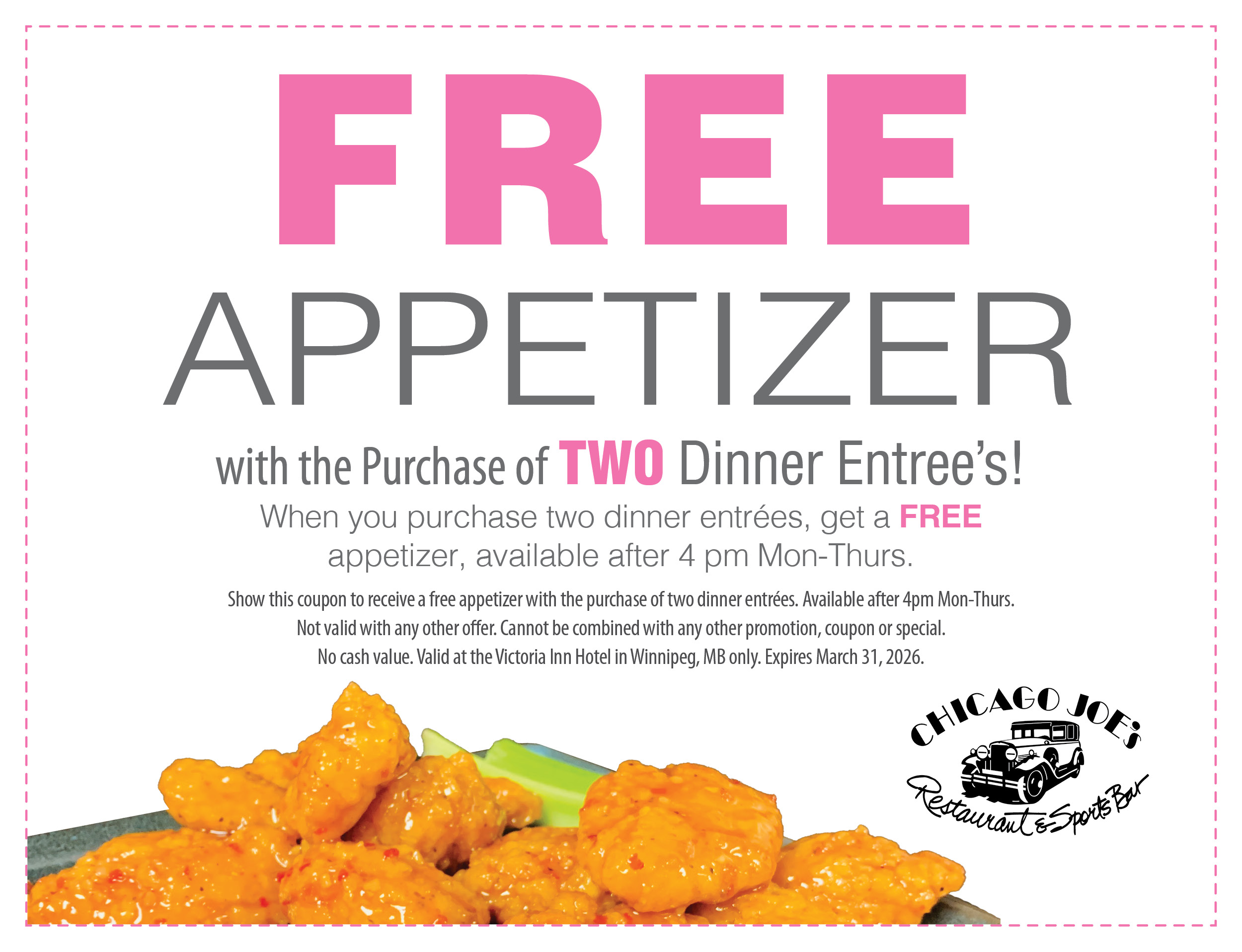 Coupon buy one dinner entree and get one half off - valid until Nov. 30, 2025